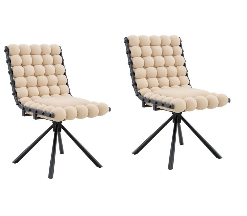 HomeRoots Set of Two Beige and Black Bubble Tufted Microfiber Dining Side Chairs image number 0