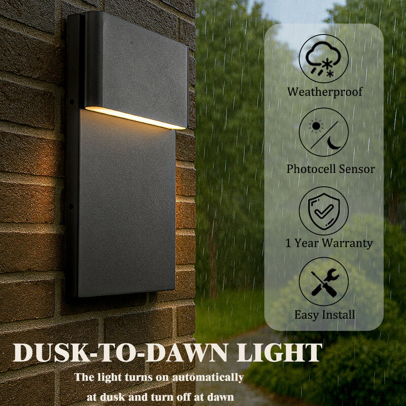 1-Light H15 in Modern Simple Square 13W Integrated LED Outdoor Wall Sconce with Dusk to Dawn Sensor in Matte Black for Porch Patio image number 4