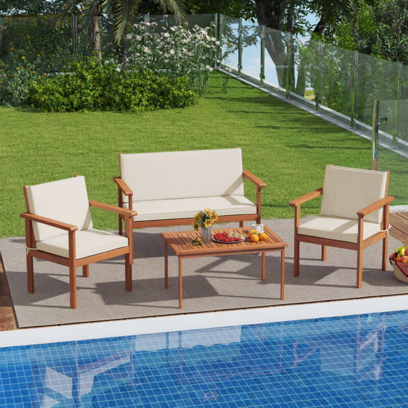 4-Piece Patio Furniture Set with Acacia Wood Porch Chairs and Table, Outdoor Seating