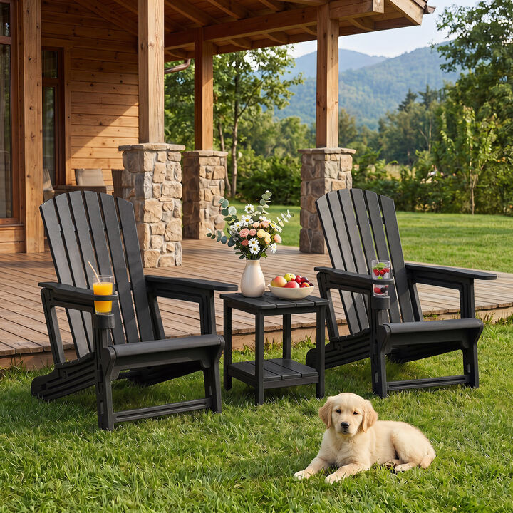 Outdoor HDPE Adirondack Chair Cup Holder Wooden Texture Design for Patio Seating