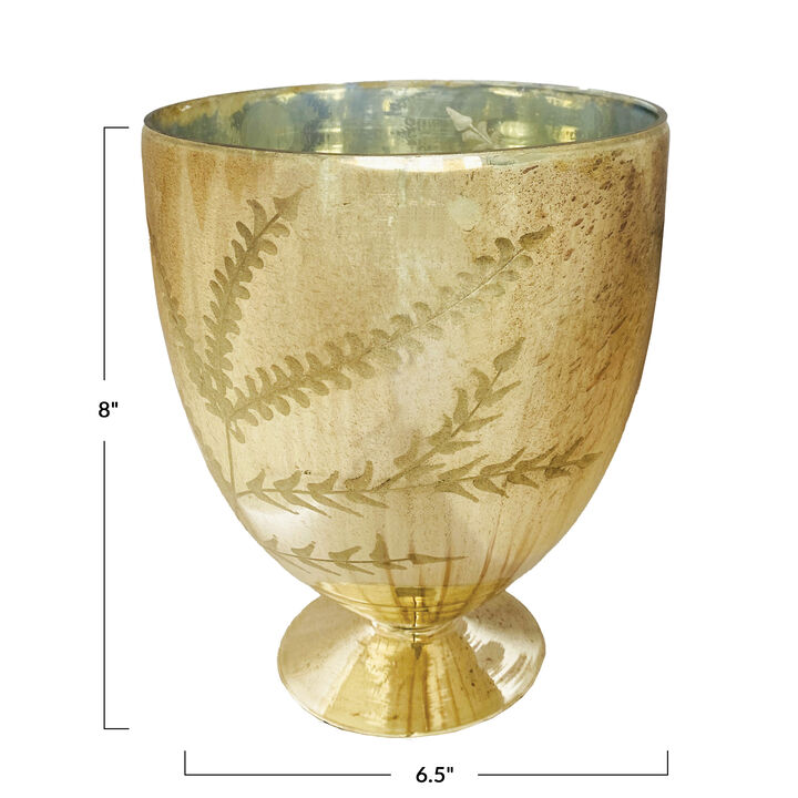 Etched Mercury Glass Footed Vase in Antique Copper
