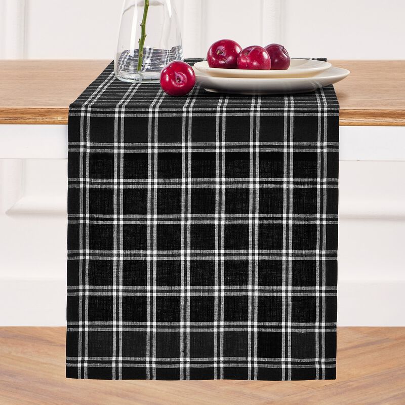Solino Home Marseille Plaid 100% Linen Table Runner &ndash; Handcrafted, Machine Washable, Perfect for Holiday and Everyday Dining