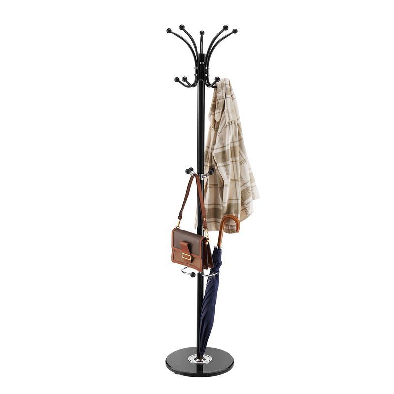 Coat Rack with Umbrella Holder, 14 Hooks Freestanding Stand with Marble Base image number 7