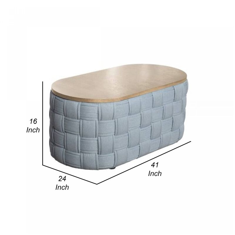 Reah Coffee Table, Knitted Light Blue Chenille, Brown Wood, 41 Inch