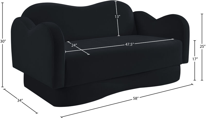 Meridian Furniture Bloom Black Velvet Loveseat