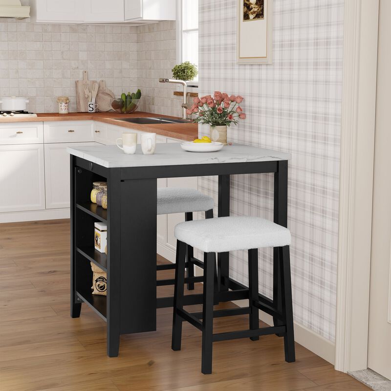 3-Piece Bar Table and Chairs Set Lvory Tall Dining Table with USB and Upholstered Bar Stool for Living Room Kitchen image number 1