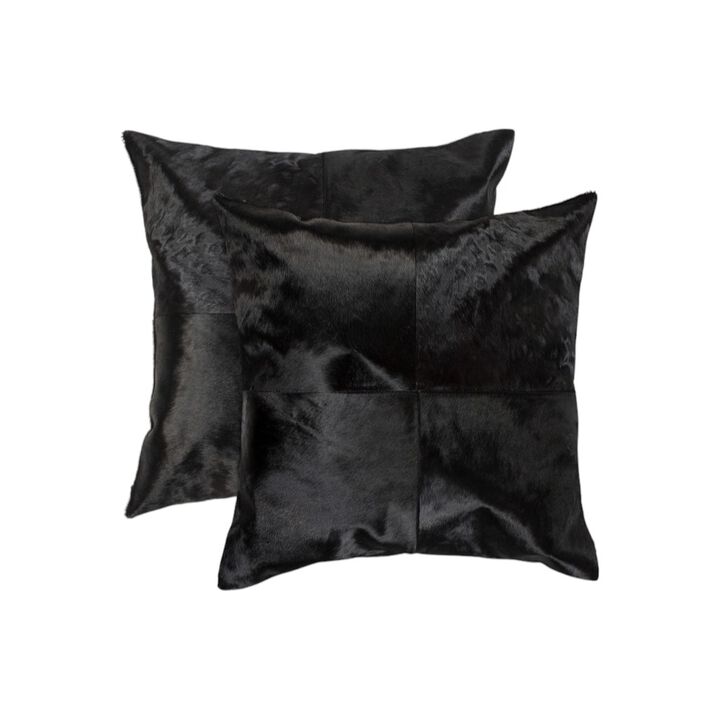 HomeRoots Set of Two 18" Black Cowhide Throw Pillows