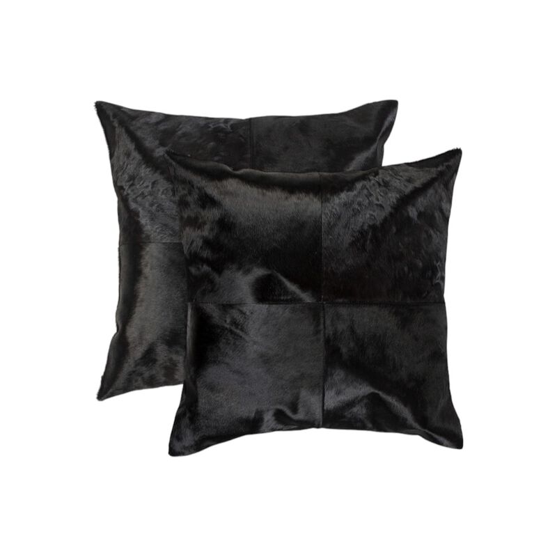 HomeRoots Set of Two 18" Black Cowhide Throw Pillows image number 0