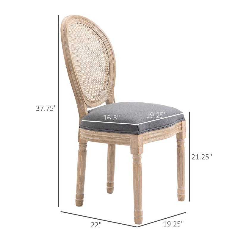 Grey French Dining: Armless Chairs with Rattan Back, Set of 2