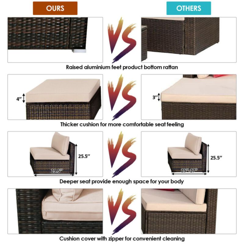 Hivvago 5 Pieces Outdoor Patio Rattan Furniture Set Sectional Conversation with Cushions