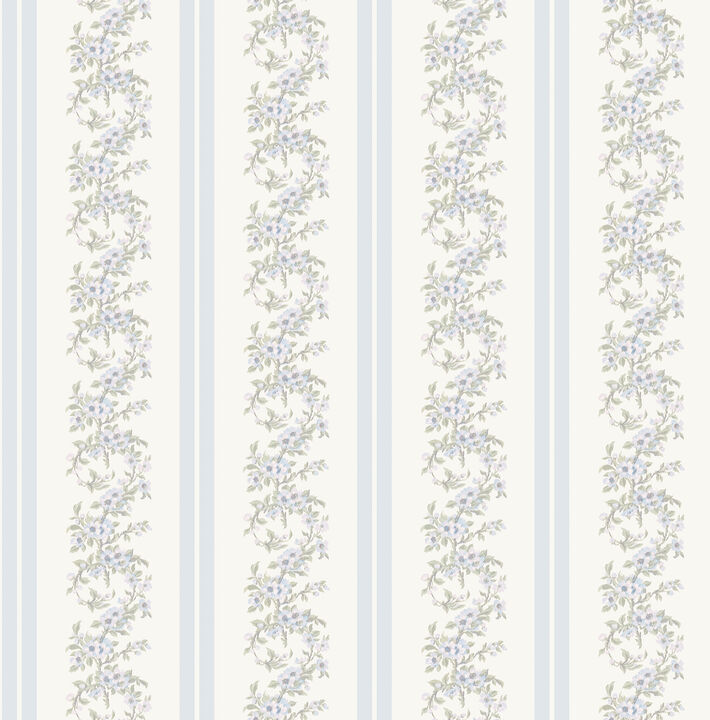 Marigold Wreath Baby Blue Rush Floral Stripe Wallpaper