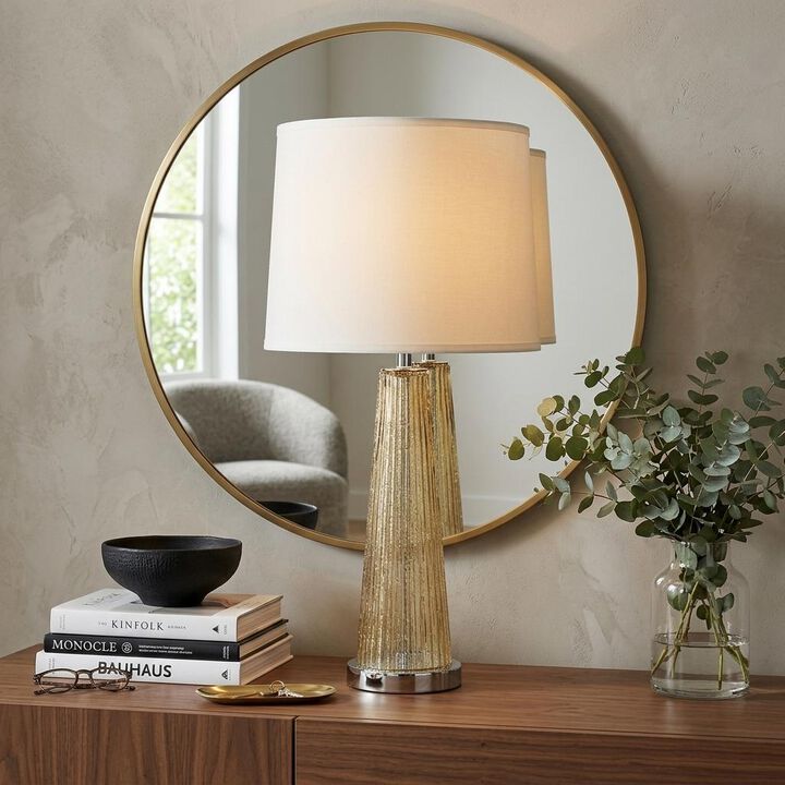 HomeRoots 29" Champagne Glass Buffet Lamp With Off White Empire Shade