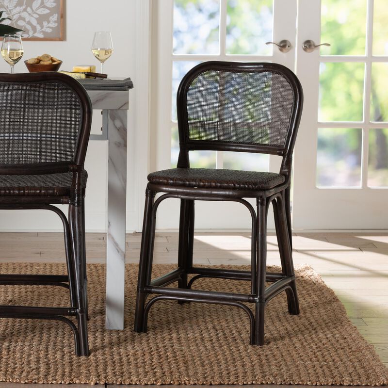 bali & pari Irene Natural Rattan Counter Stool - Handwoven Wicker Accent Stool with Lattice Backrest for Kitchen Island Seating image number 7