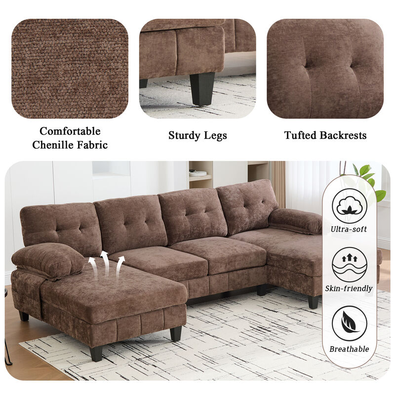 103.5" Chenille U Sectional Couch, Dual Chaise Lounge Sofa