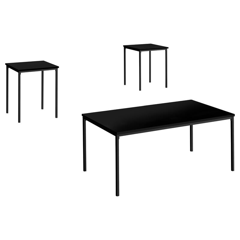 Monarch Specialties - Table Set, 3pcs Set, Coffee, End, Black Metal, Contemporary, Modern