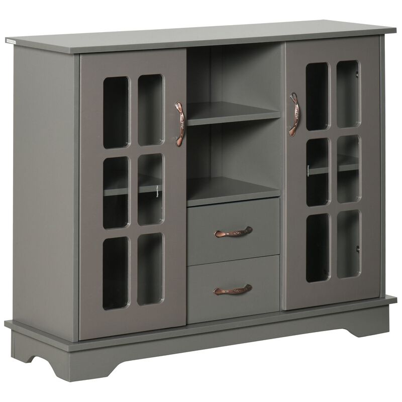 Modern Sideboard Storage Console Cabinet with Glass Door and Drawer for Kitchen, Living & Dining Room, Grey image number 1