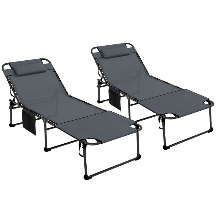 Outsunny Folding Chaise Lounge with 5-level Reclining Back, Outdoor Tanning Chair with Reading Face Hole, Outdoor Lounge Chair with Side Pocket & Headrest for Beach, Yard, Patio, Gray