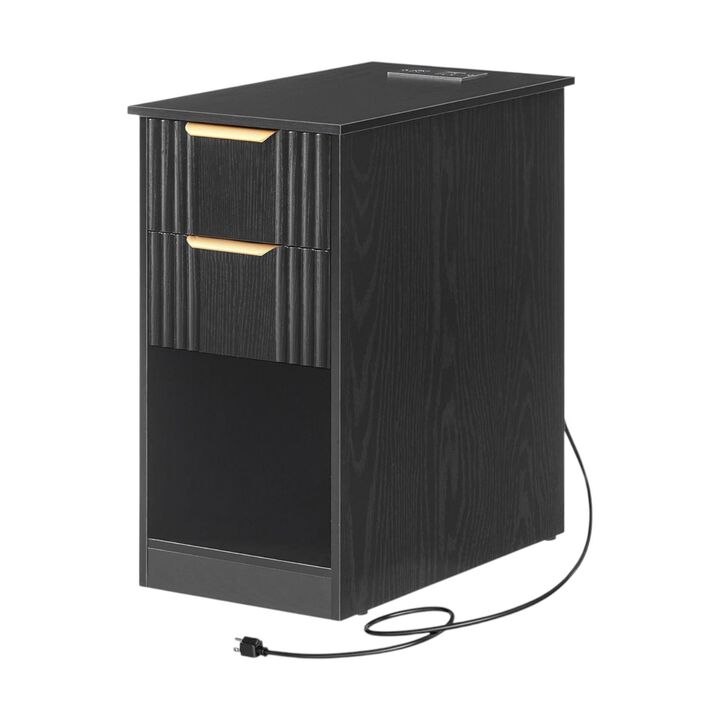 Modern End Table Nightstand with Charging Station and Storage