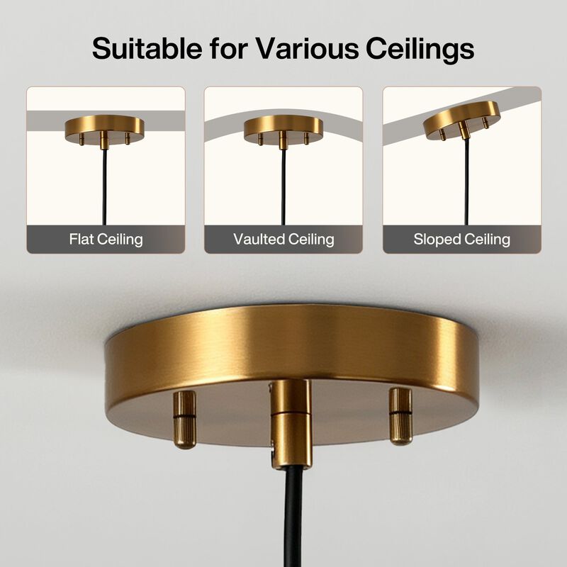Black and Gold Pendant Light with Smoky Glass Shade, Adjustable Height image number 7