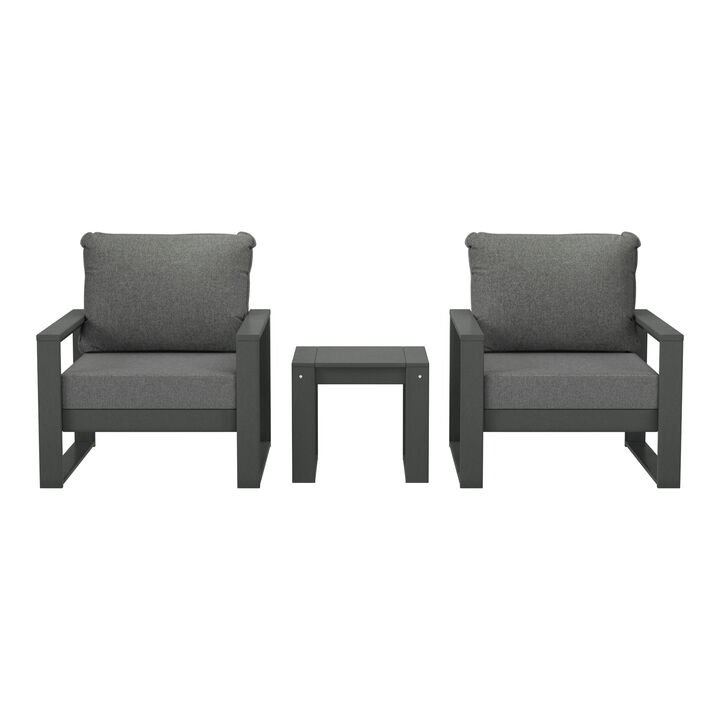 WestinTrends Outdoor Modern 3-Piece HDPE Patio Sofa Set with Side Table