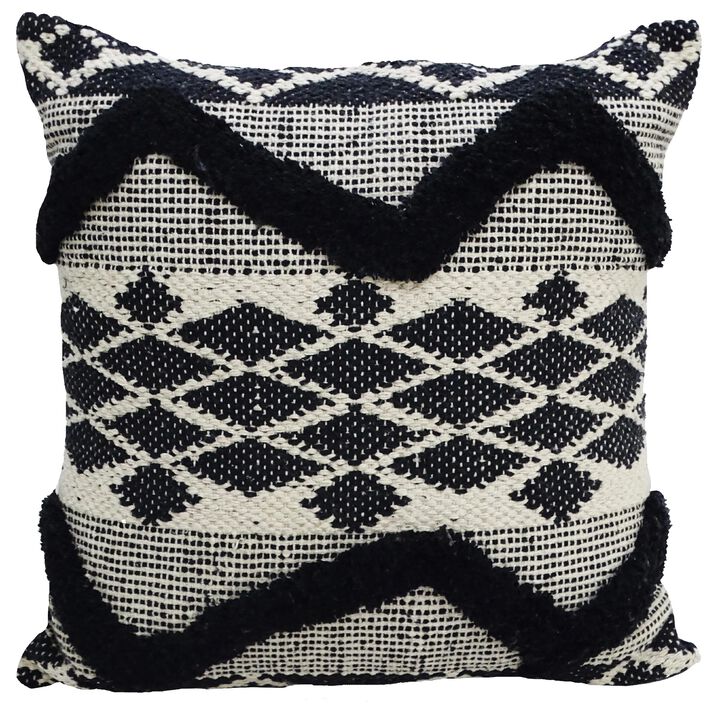 20" Black and White Decorative Tufted Chevron Throw Pillow for Couch