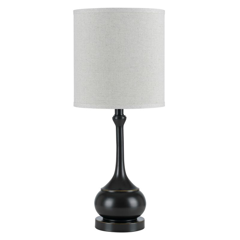 Elongated Bellied Shape Metal Accent Lamp with Drum Shade, Black - Benzara