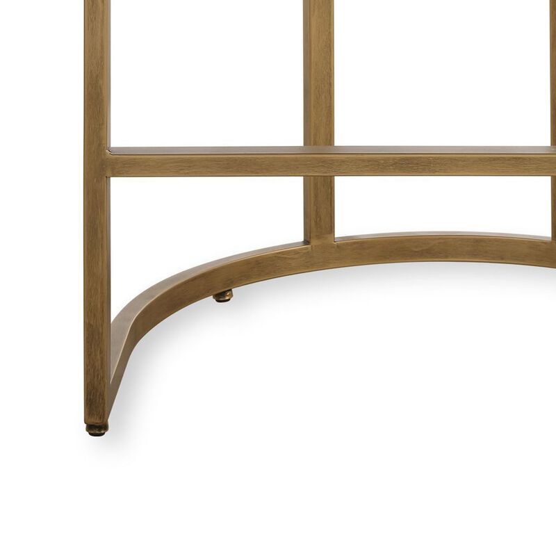 Gyn Counter Height Stool, Cream Performance Fabric, Brass Cantilever Base