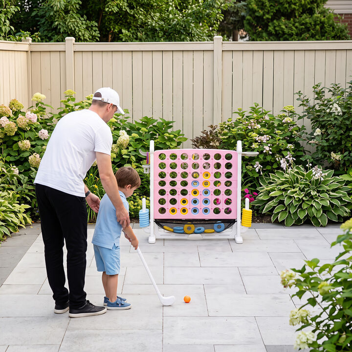 Portable 4 in 1 Row Connect Game with Mesh Net and Adjustable Height