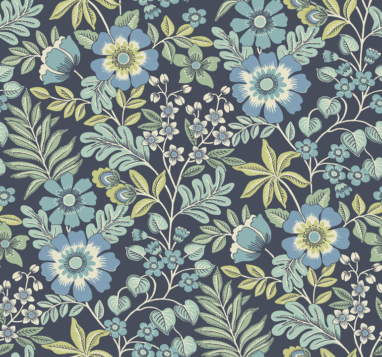 Voysey Navy Floral Wallpaper