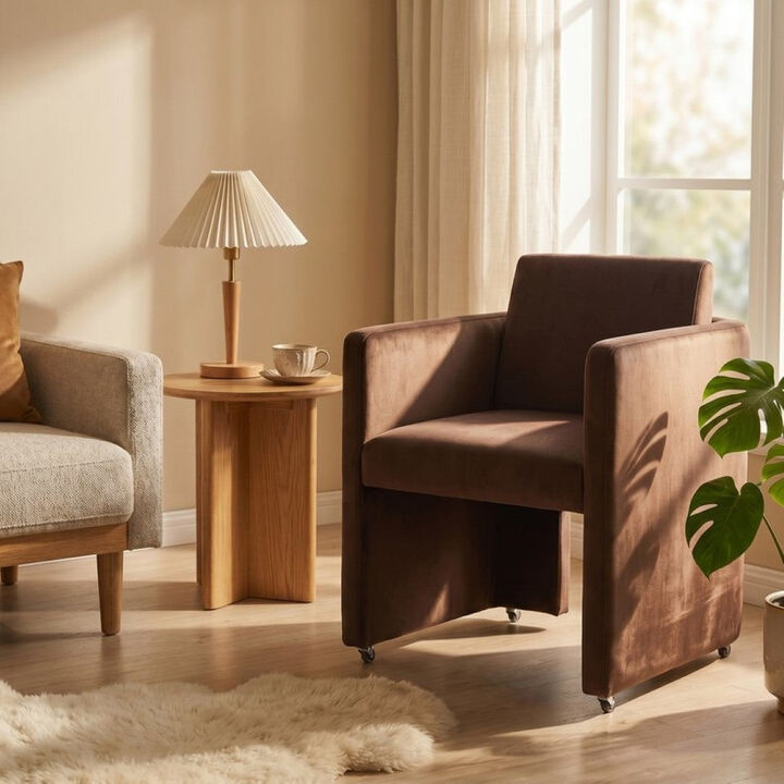 Envelor Modern Velvet Upholstered Barrel Accent Chair with Solid Wood Legs
