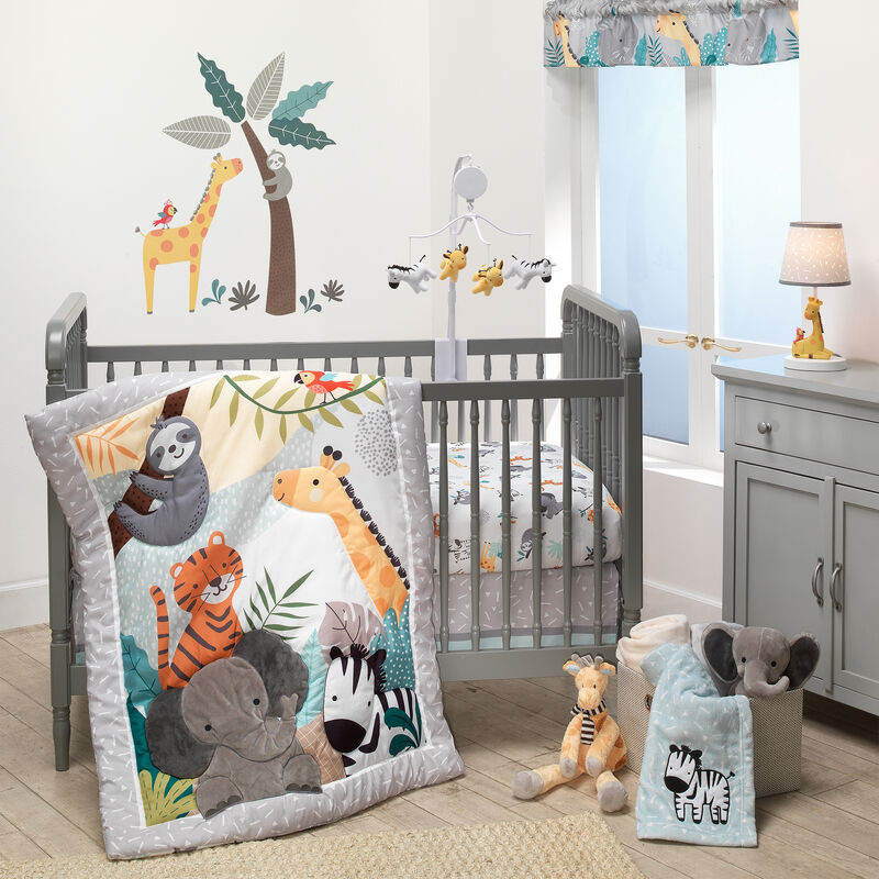 Bedtime Originals Mighty Jungle Animals Giraffe/Zebra Musical Baby Crib Mobile