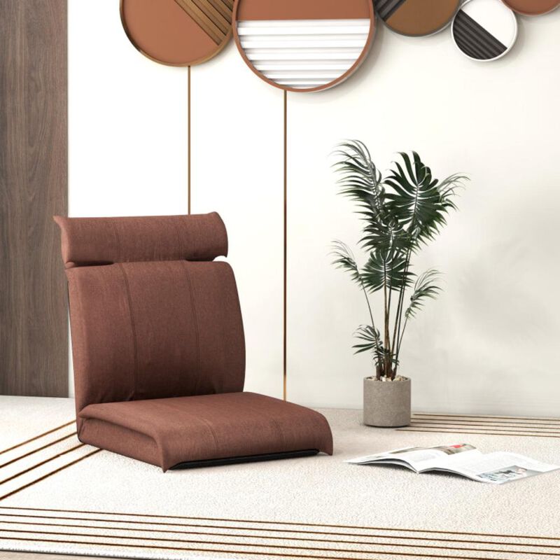 Hivvago Folding Floor Chair with 14-Poistion Adjustable Backrest and 5-Position Adjustable Headrest-Brown