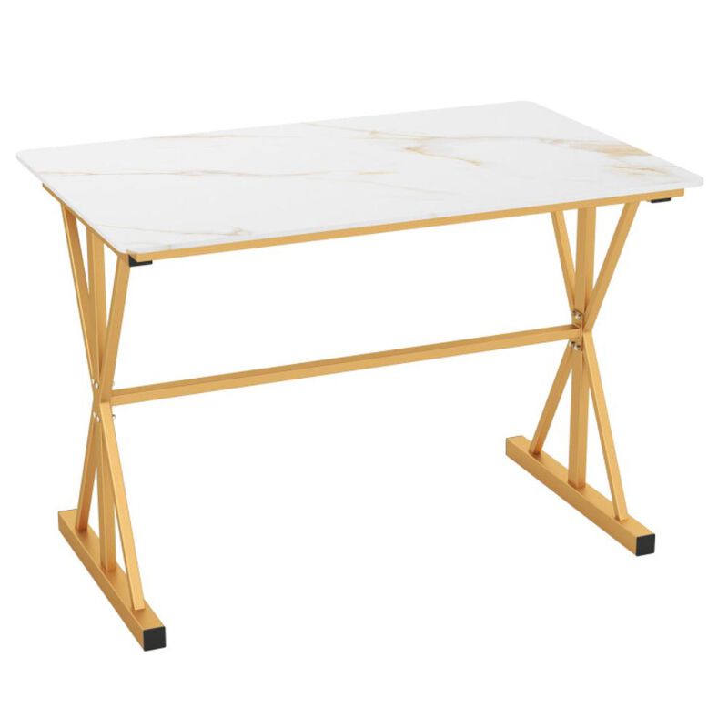 Hivvago Sintered Stone Dining Table with Metal Frame and Faux Marble Tabletop