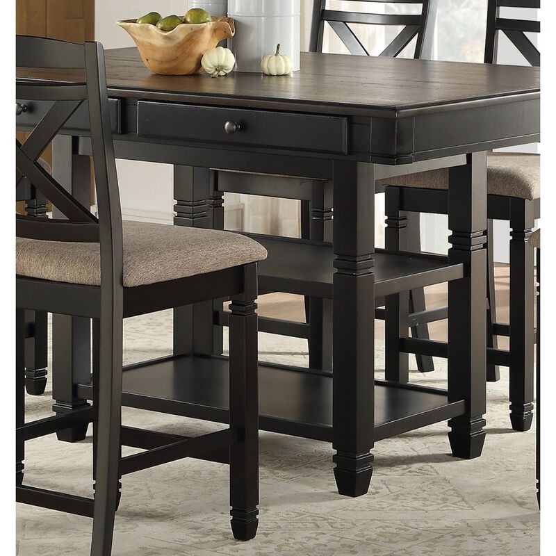 Transitional Style Counter Height Dining Set 5pc Table w Display Shelves Drawers and 4x Counter Height Chairs Black Finish Funiture image number 3