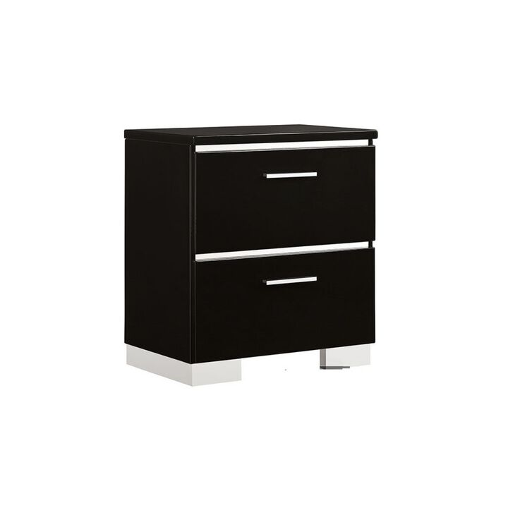 Contemporary 1pc Nightstand Black Color High Gloss Lacquer Coating Chrome Handles and Feet Bedside Table USB Charger