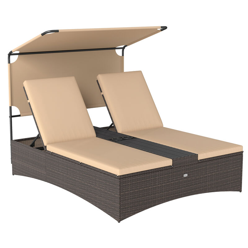 2-Person Outdoor PE Rattan Daybed with Adjustable Backrests &ndash; Brown image number 0