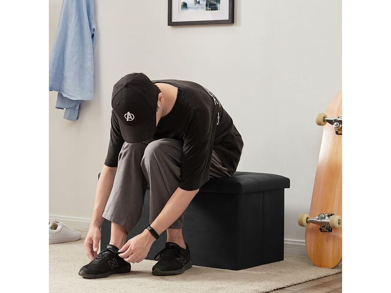 YOUDENOVA Faux Leather Black Footrest with Foam Padded Seat