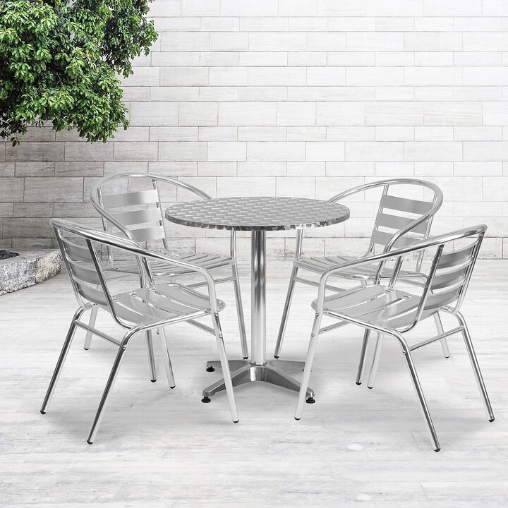 Flash Furniture 27.5'' Round Aluminum Indoor-Outdoor Table Set with 4 Slat Back Chairs