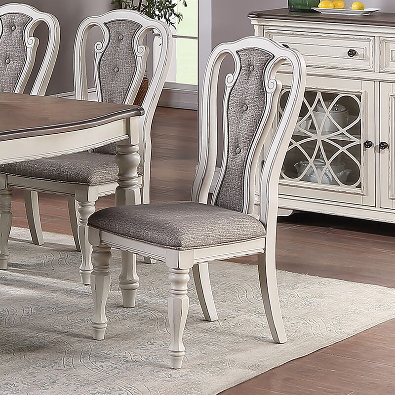 Streamdale Light Grey Fabric Upholstery Dining Chair, Vintage White, Set Of 2