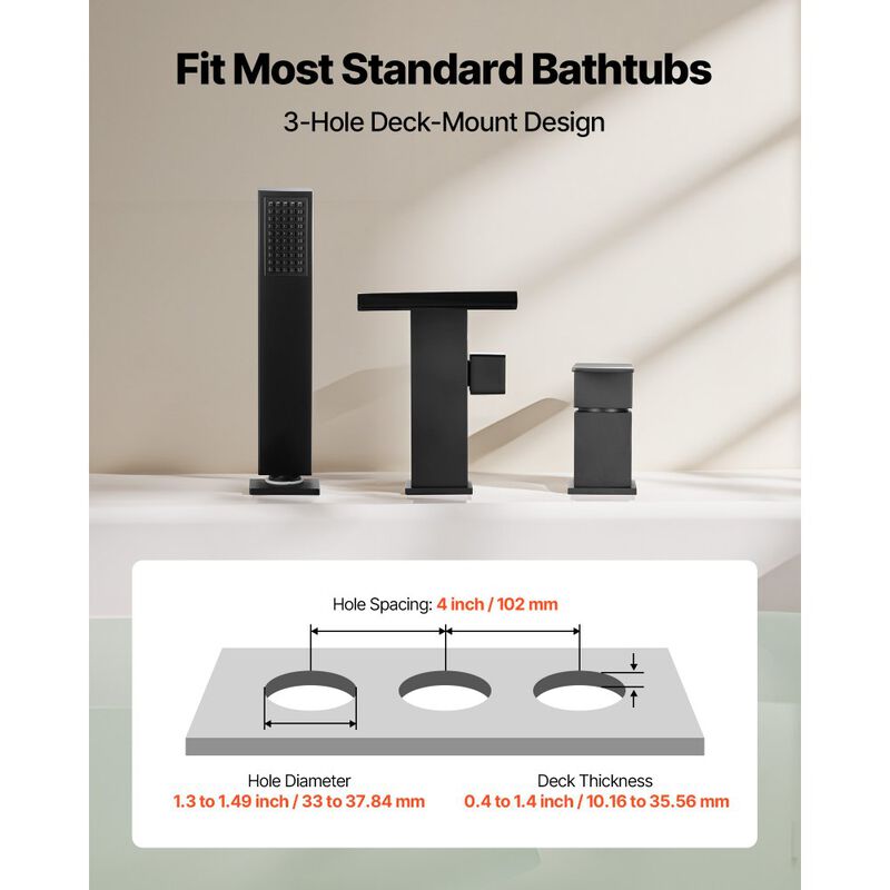 Roman Tub Faucet Set with Waterfall Spout, Shower Head, 1 Handle for Bathing image number 6