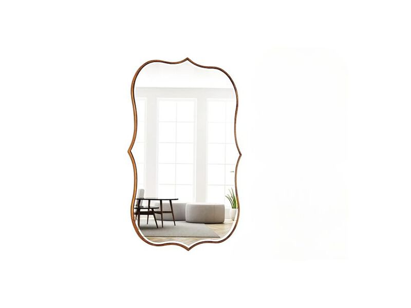 Large Asymmetrical Gold Wall Mirror &ndash; Scalloped Wood Frame, 36" Wide