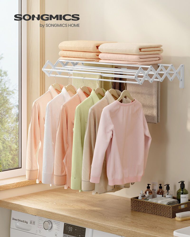 Laundry Drying Rack Wall Mounted – Fold-Out Design for Drying Clothes, Towels or Baby Items