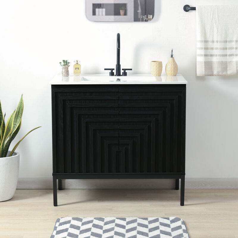 Rowan 30" Geometric Modern Transitional 2-Shelf Bath Vanity Cabinet Only (Sink Basin Not Included) image number 1