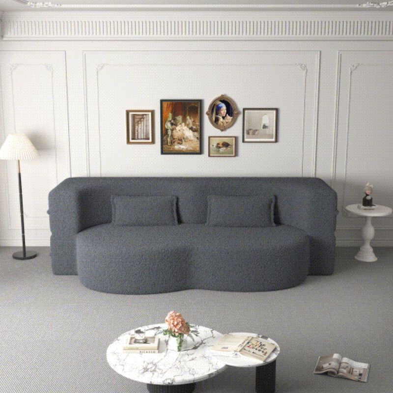 GOODSILO Comfortable Convertible Sleeper Floor Sofa with Plush Teddy Fabric and Foam Filling image number 3
