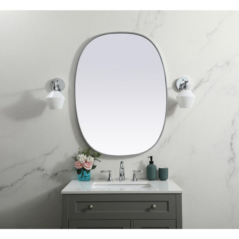 Elegant Decor Metal Frame Oval Mirror 30x40 Inch in Silver