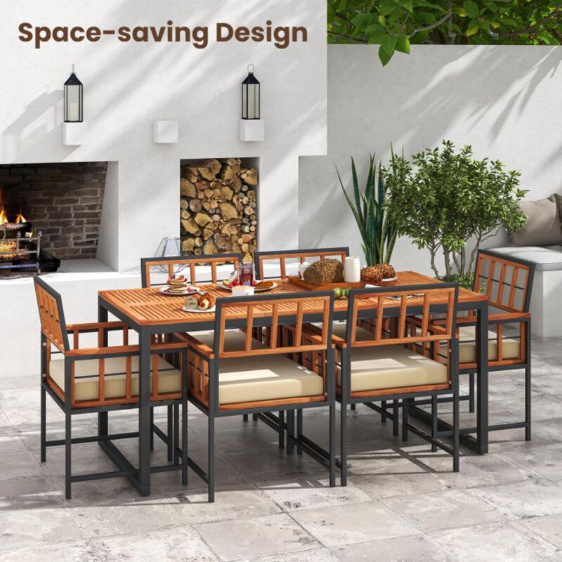 Hivvago 7 Pieces Patio Acacia Wood Dining Set with Soft Cushions and Umbrella Hole