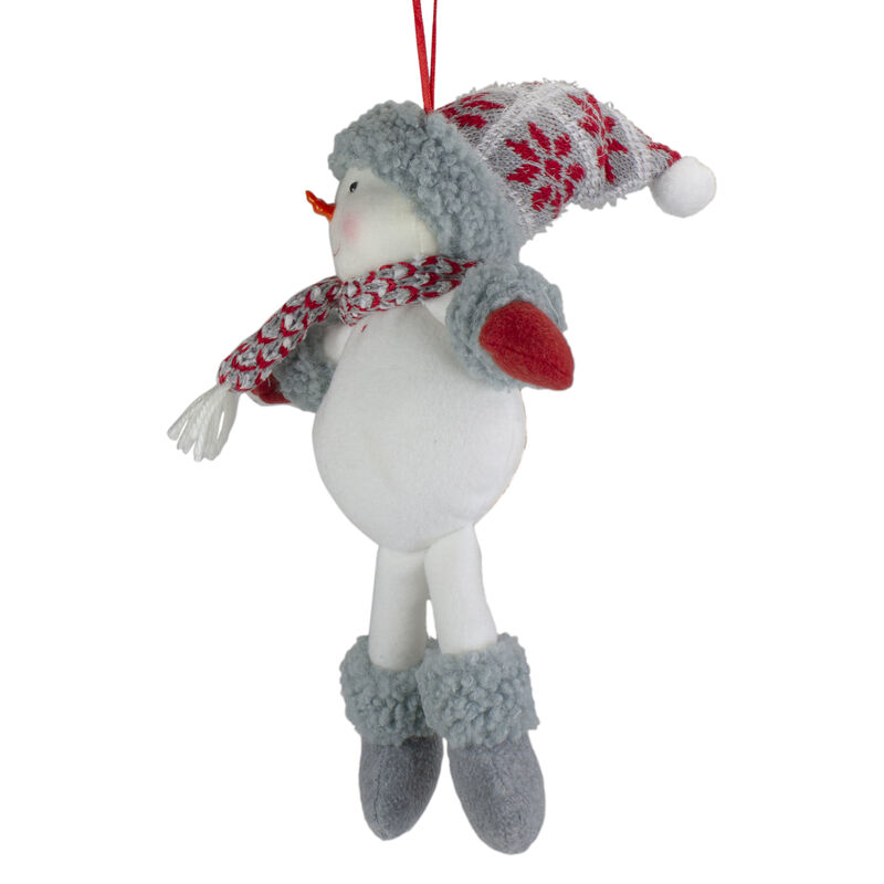14" Gray and Red Plush Snowman Hanging Christmas Ornament image number 3