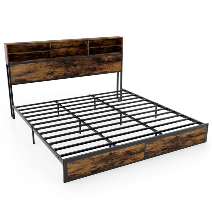 Hivvago Bed Frame with Storage Headboard Industrial Metal Platform Bed