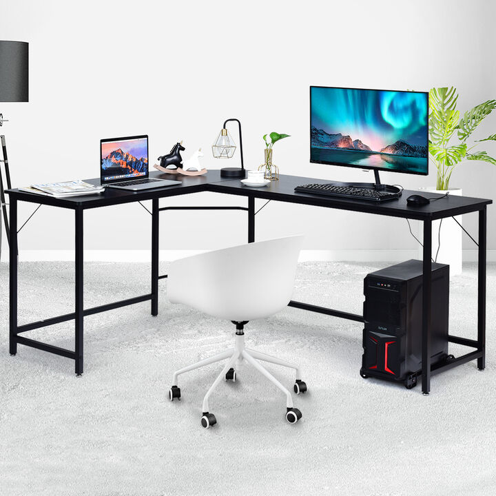 Costway L-Shaped Computer Desk Corner Workstation Study Gaming Table Home Office-Black