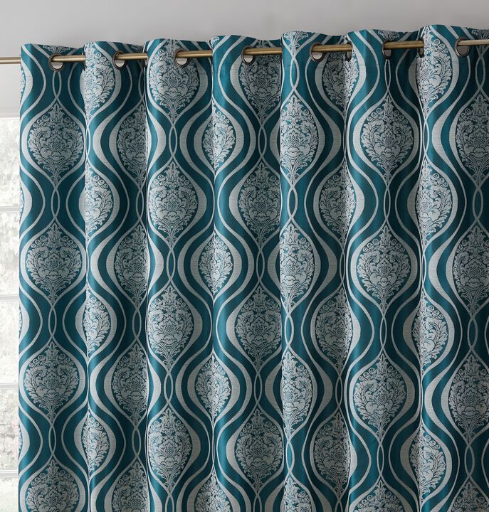 THD Sophia Damask 100% Complete Full Blackout Thermal Insulated Extra Wide Grommet Curtain Panel for Sliding Glass Patio Door - Energy Savings & Soundproof - 100 W x 84 L